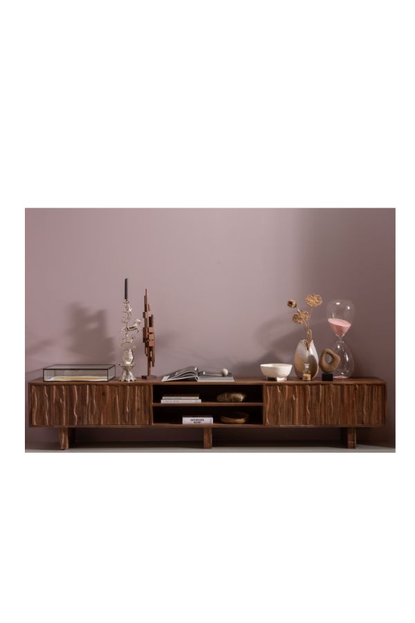 Lav Tv unit with designed doors wood warm brown