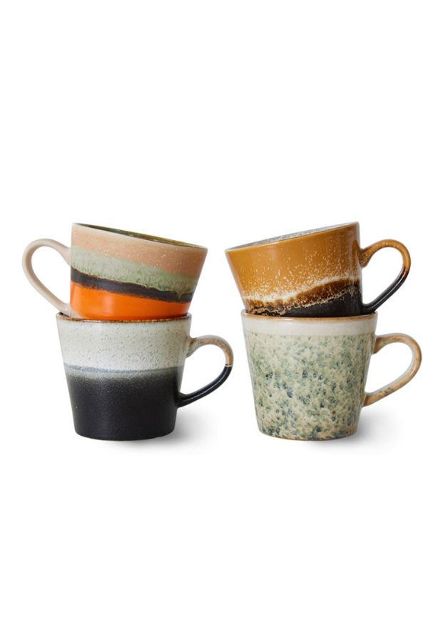 70s Ceramic Cappuccino mugs Verve set of 4 by Hk Living