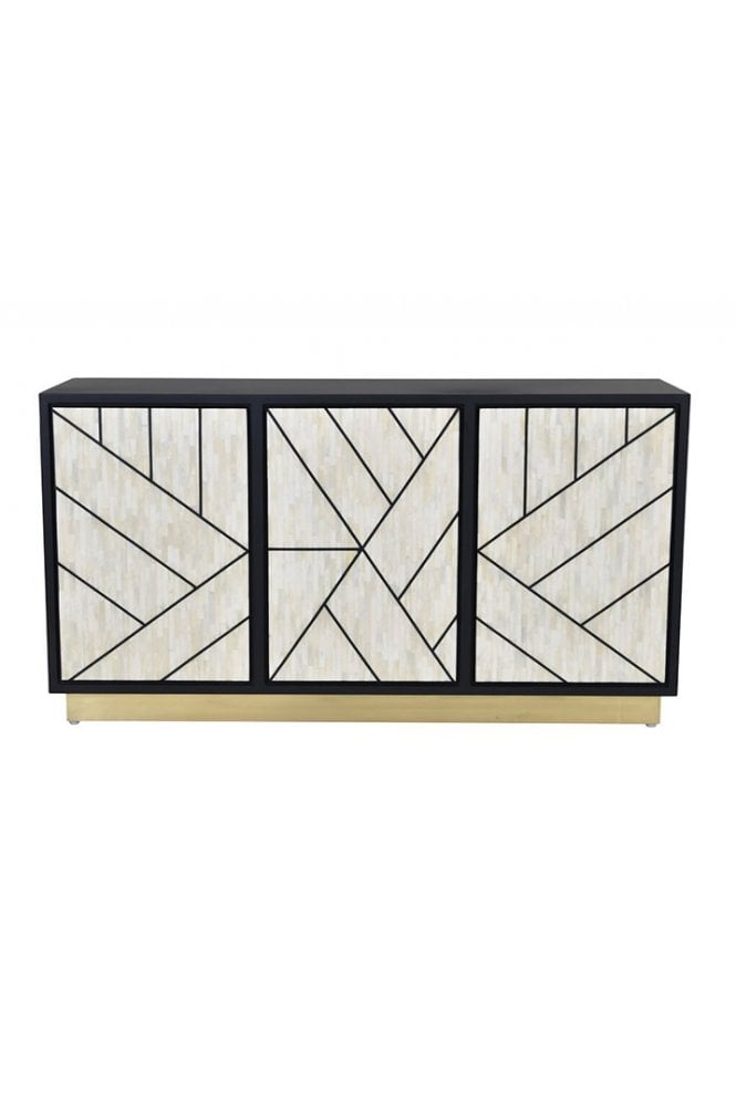 Credenza Abstract 3 Door Cabinet with Bone Inlay
