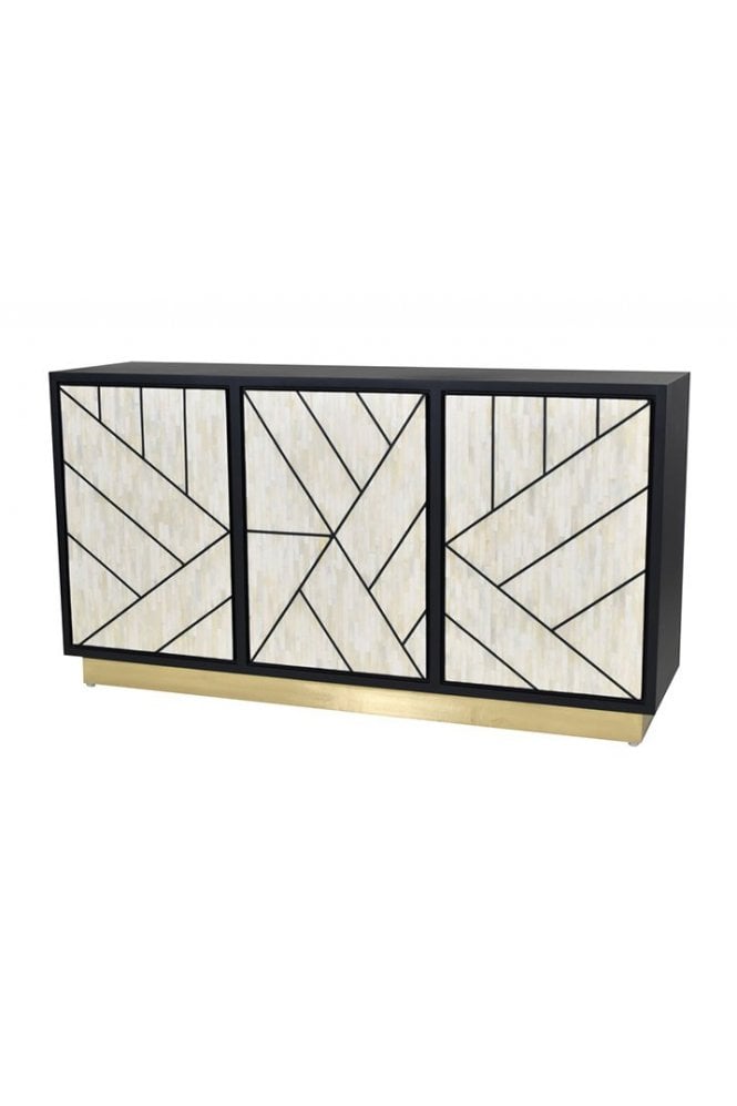 Credenza Abstract 3 Door Cabinet with Bone Inlay