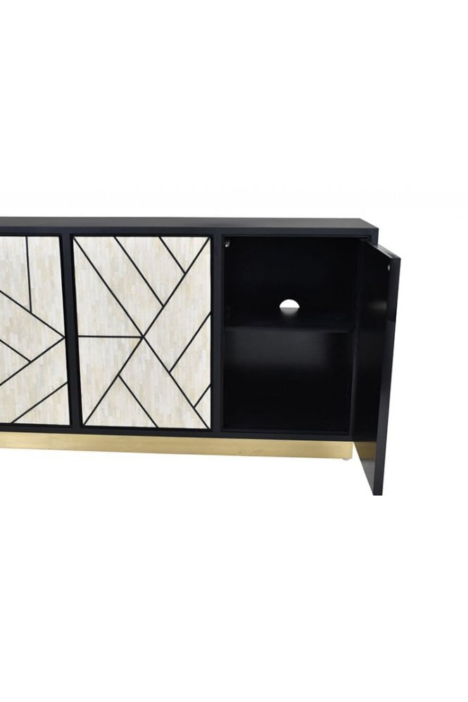 Credenza Abstract 3 Door Cabinet with Bone Inlay