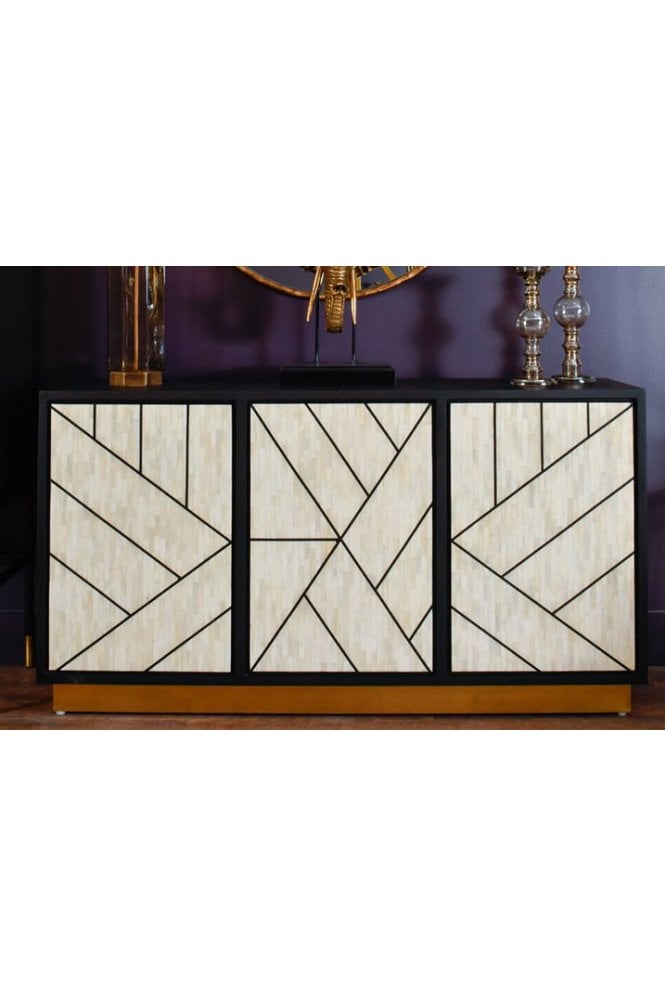 Credenza Abstract 3 Door Cabinet with Bone Inlay
