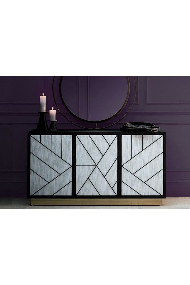 Credenza Abstract 3 Door Cabinet with Bone Inlay