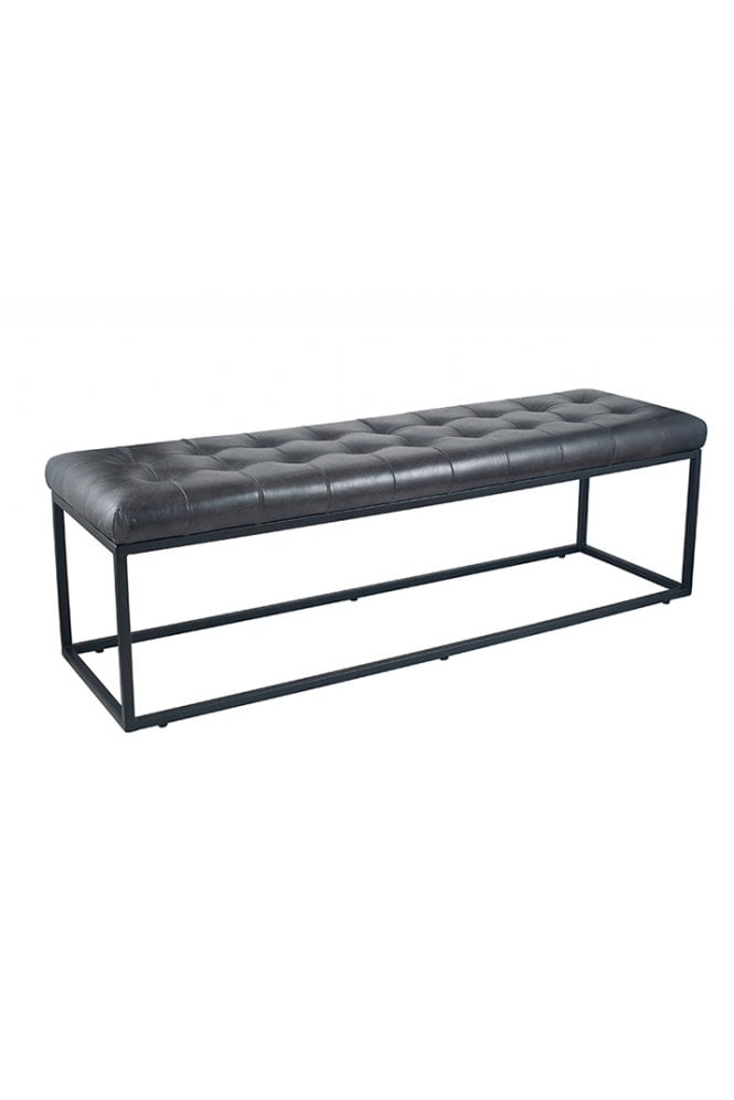 Arly Grey Leather & Iron Buttoned Bench