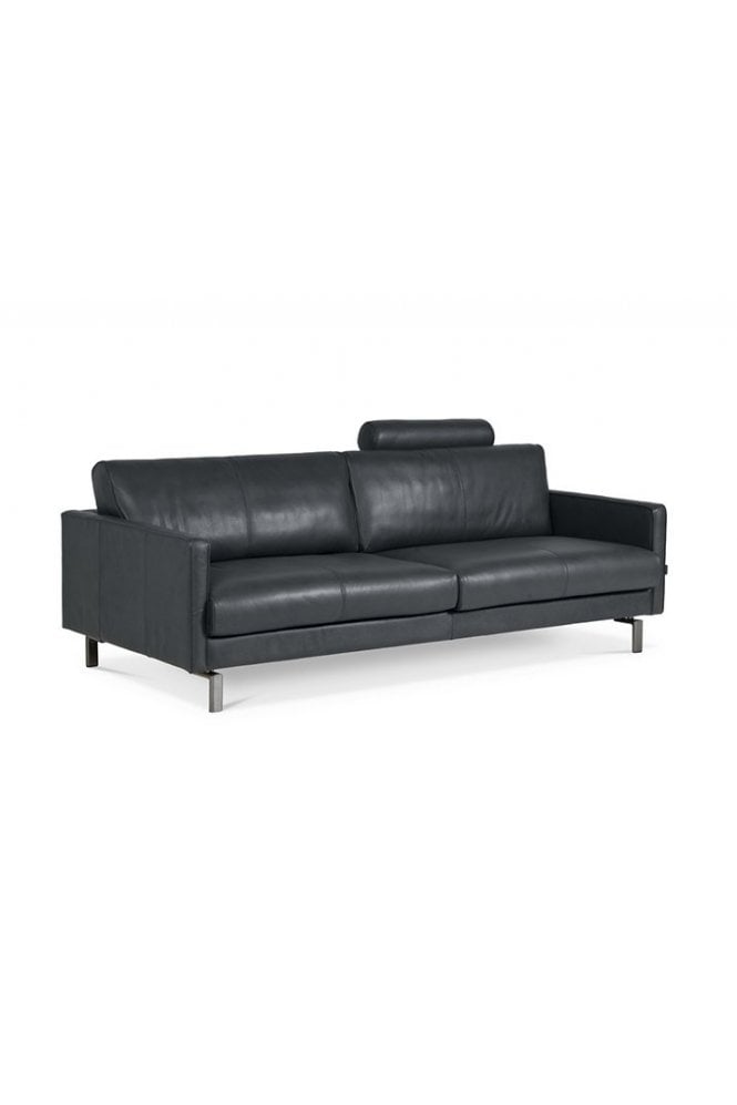 Blue Day 3 Seater In Black Leather With Headrests