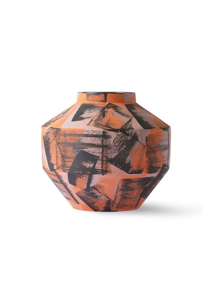 Hand Brushed Ceramic Vase Orange/Black By Hkliving