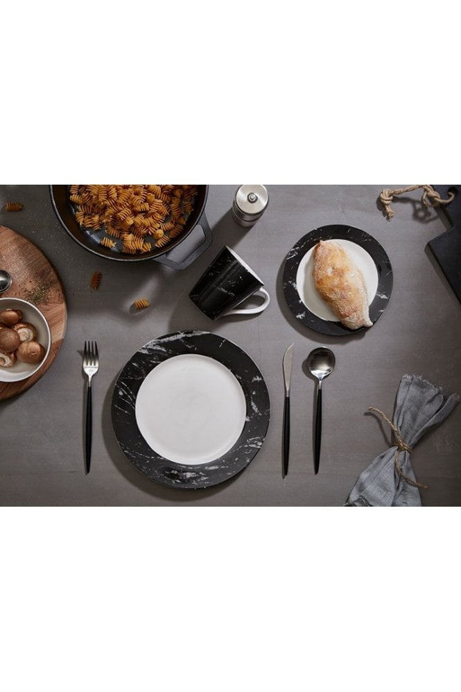 Avie 16pc Matt Black And Silver Cutlery Set