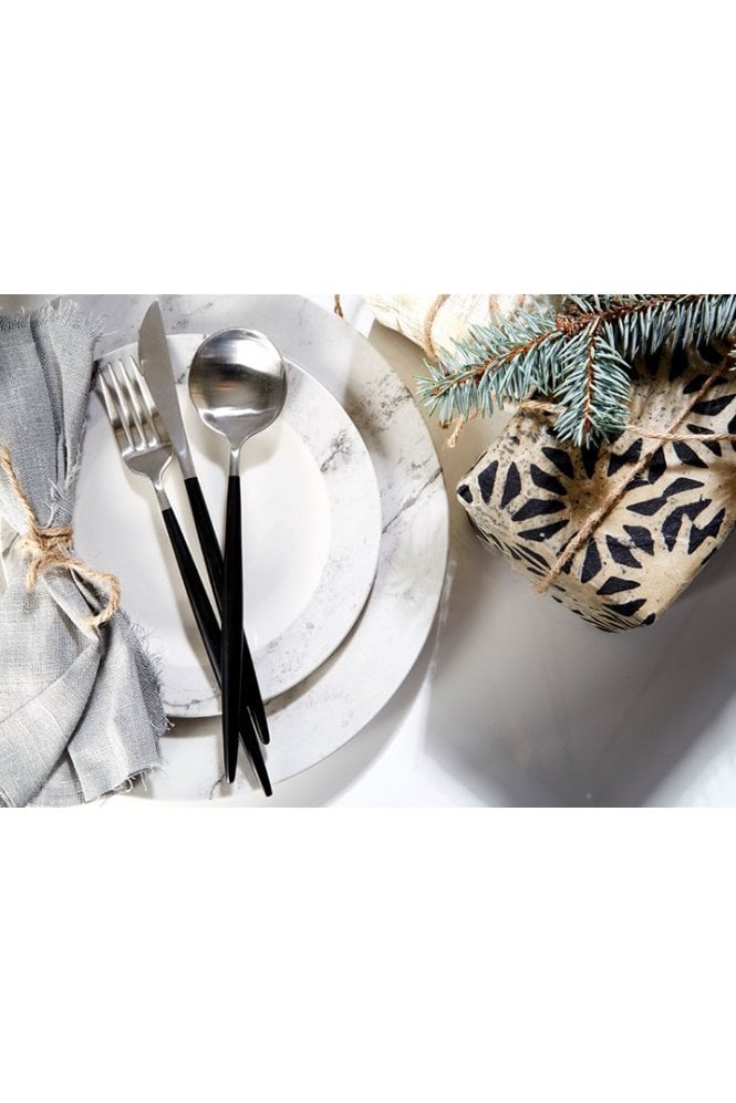 Avie 16pc Matt Black And Silver Cutlery Set